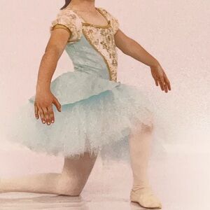 Charming Kids Fairy Costume with Gold and Aqua Details